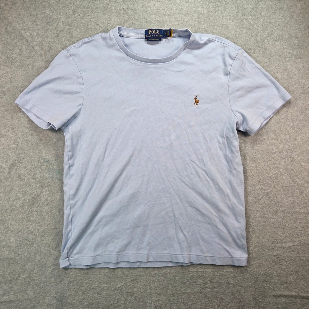 Polo Ralph Lauren T-Shirt Men Medium Light Blue Custom Slim Fit Cotton Pony Logo